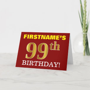 赤、模造金ゴールド「99th誕生日」誕生日カード カード