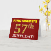 赤、模造金 「57歳の誕生日」 誕生日カード カード (黄色い花)