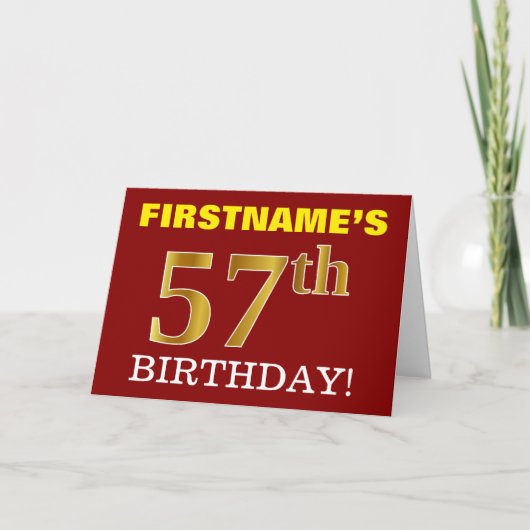 赤、模造金 「57歳の誕生日」 誕生日カード カード (正面)