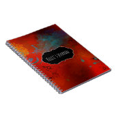 赤、水及び金ゴールドのグランジで抽象的な名前入り ノートブック (右側)