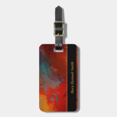 赤、水及び金ゴールドのグランジなデジタル抽象美術 ラゲッジタグ (正面縦)