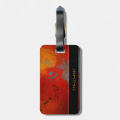 赤、水及び金ゴールドのグランジなデジタル抽象美術 ラゲッジタグ (裏面縦)