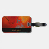 赤、水及び金ゴールドのグランジなデジタル抽象美術 ラゲッジタグ (裏面横)