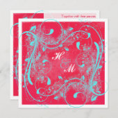 赤、水、白は結婚式招待状渦巻きます 招待状 (正面/裏面)