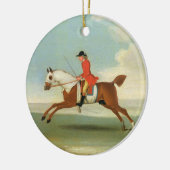 赤(油の疾走する競馬馬そして取付けられたジョッキー セラミックオーナメント (左)