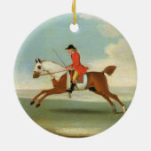 赤(油の疾走する競馬馬そして取付けられたジョッキー セラミックオーナメント (裏面)