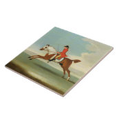 赤(油の疾走する競馬馬そして取付けられたジョッキー タイル (側面)