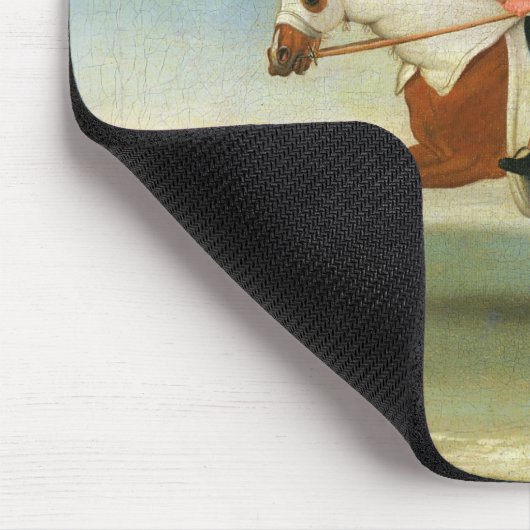 赤(油の疾走する競馬馬そして取付けられたジョッキー マウスパッド (コーナー)