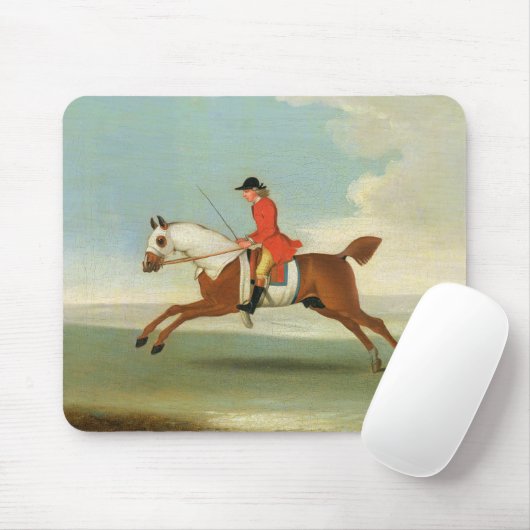 赤(油の疾走する競馬馬そして取付けられたジョッキー マウスパッド (マウス)