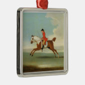 赤(油の疾走する競馬馬そして取付けられたジョッキー メタルオーナメント (右)