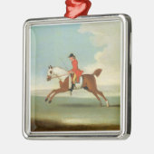 赤(油の疾走する競馬馬そして取付けられたジョッキー メタルオーナメント (左)