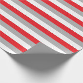赤、灰色および白のストライプ ラッピングペーパー (角)