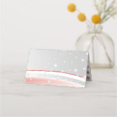 赤、灰色の雪の結晶の冬の結婚式を折り畳んだエスコート プレイスカード (裏面)