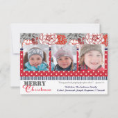 赤、灰色、濃い花3枚写真3x5クリスマスカード 招待状 (正面)