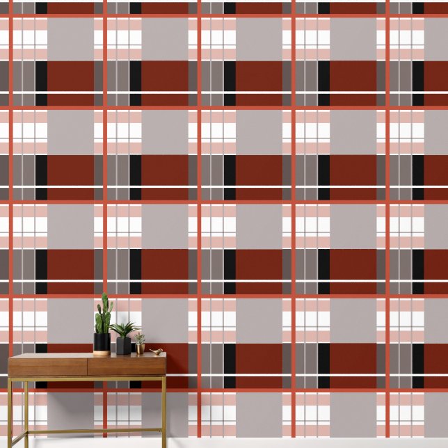 赤、灰色、黒、白を打つ格子効果 壁紙 (廊下)