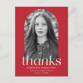 赤 | 現代 ミニマル フォト 卒業 ありがとう ポストカード (正面)