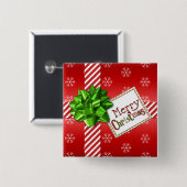 赤、白いメリークリスマスの雪片ボタン 缶バッジ (正面&裏面)