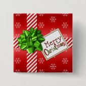 赤、白いメリークリスマスの雪片ボタン 缶バッジ (正面)