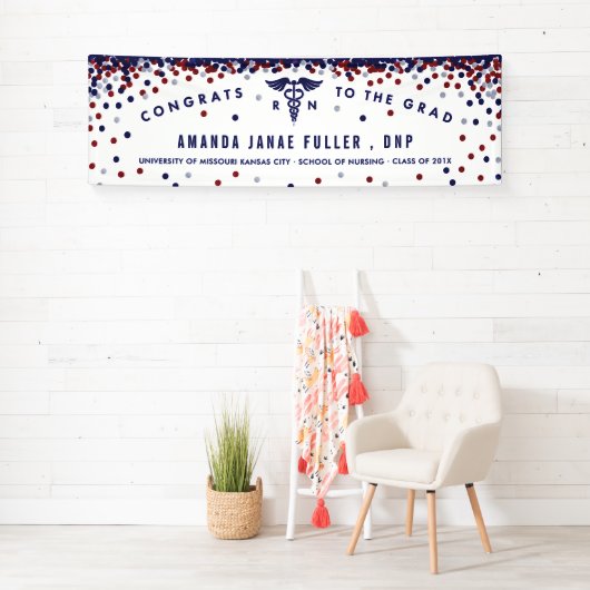 赤、白く及び青のナースの卒業の旗 横断幕 (インサイチュ)