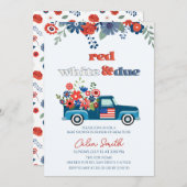 赤、白と正当なフローラトラック赤ちゃんシャワー 招待状 (正面/裏面)