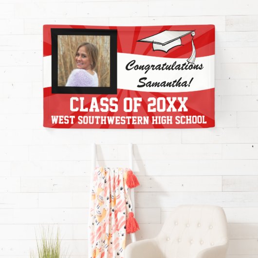 赤/白のカスタム写真卒業サイン 横断幕 (インサイチュ)