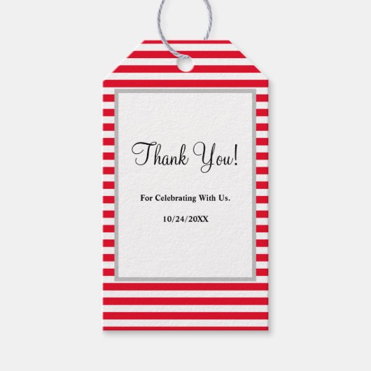 赤/白のギフトストライプラベル ギフトタグ (正面)