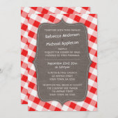 赤 & 白のギンガム キャンバス 結婚式の招待状 招待状 (正面/裏面)