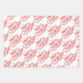 赤、白のクリスマスタイポグラフィとドットの休日 ラッピングペーパーシート (正面3)