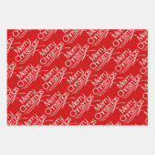 赤、白のクリスマスタイポグラフィとドットの休日 ラッピングペーパーシート (正面)
