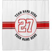 赤,白のジャージー番号,チーム,選手の名前スポーツ シャワーカーテン (正面)