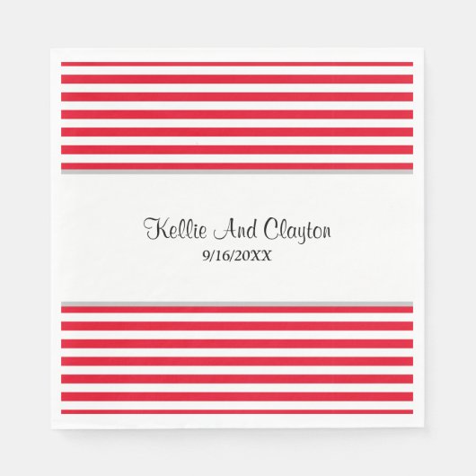赤/白のストライプナプキン スタンダードランチョンナプキン (正面)