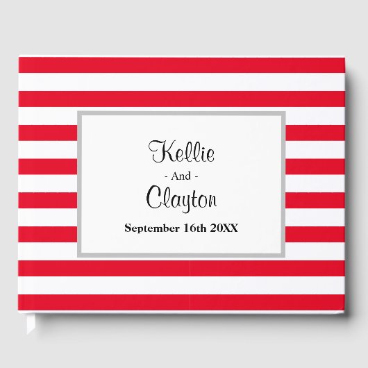 赤/白のストライプ枠のゲストブック ゲストブック (正面)