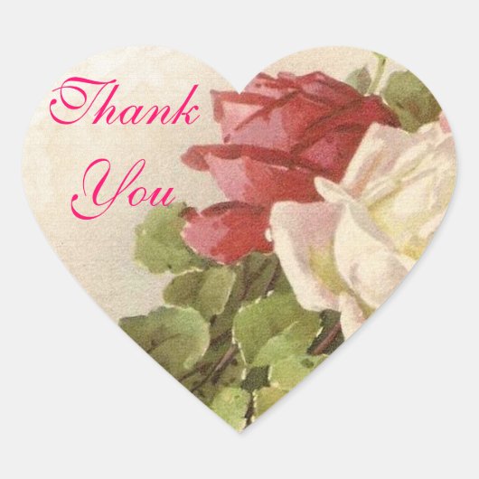 赤&白のバラ緑のお葉よりシール ハートシール (正面)