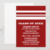 赤/白の太いストライプ 卒業パーティー招待状 招待状 (正面/裏面)