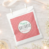 赤&白シェブロン「ハッピーホリデー」クリスマス フェイバーバッグ (クリップ留めされた状態)