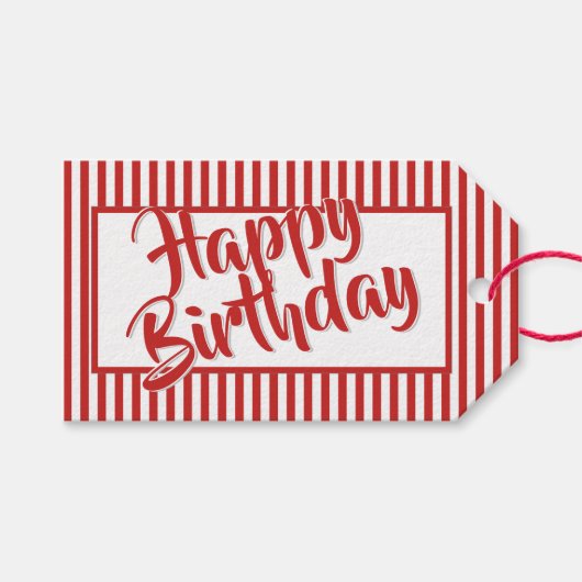 赤/白シンプルのストライプすべての行事 ギフトタグ (正面(横))