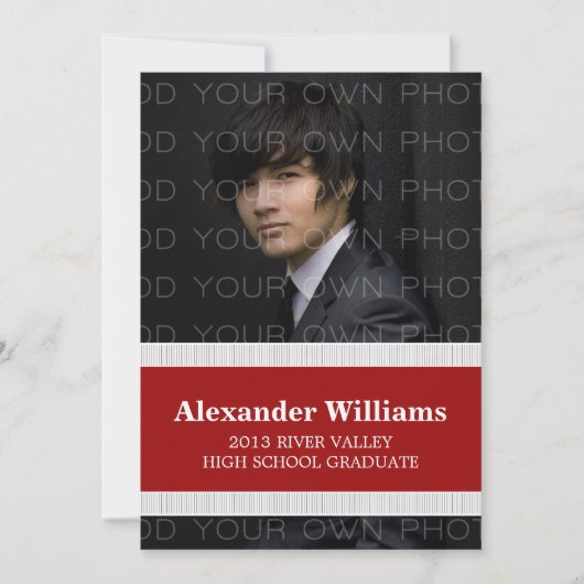 赤/白スクールカラーストライプ招待状 招待状 (正面)