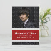 赤/白スクールカラーストライプ招待状 招待状 (スタンド正面)