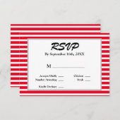 赤/白ストライプ枠の結婚式RSVPカード 出欠カード (正面/裏面)