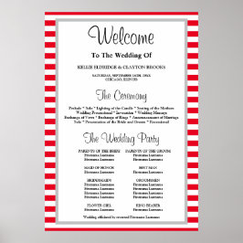 赤/白ストライプ結婚式 プログラムポスター ポスター