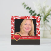 赤・白ゼブラ&ハート40歳の誕生日の写真 招待状 (スタンド正面)