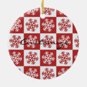 赤/白チェック雪片パターンThunder_Cove セラミックオーナメント (裏面)
