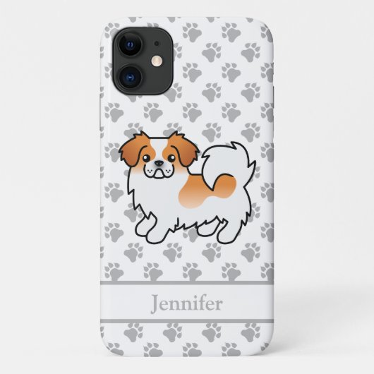 赤+白チベットン・スパニエル犬+名前 Case-Mate iPhoneケース (裏面)