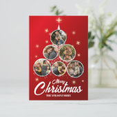 赤、白メリークリスマス6家族の写真コラージュ 招待状 (スタンド正面)