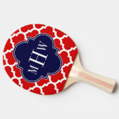 赤，白モロッコ#5海軍3イニシャルモノグラム 卓球ラケット (横)