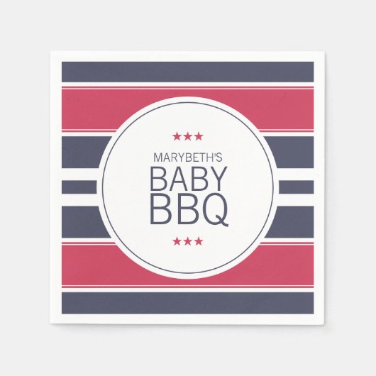 赤、白名門私立校風のと青のBBQベビーシャワーナプキン スタンダードカクテルナプキン (正面)