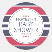 赤、白名門私立校風の、青の赤ちゃんシャワーステッカー ラウンドシール (正面)