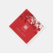 赤/白葉竹の中国の結婚Double Xi スタンダードカクテルナプキン (角)