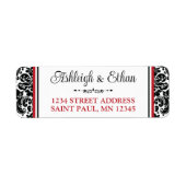 赤、白黒ダマスコウェディングアドレス ラベル (正面)