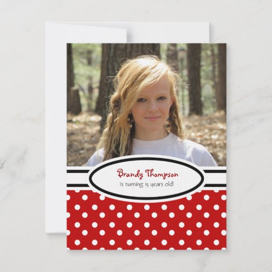 赤、白黒水玉模様パーティの招待状 招待状 (正面)